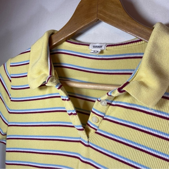Garage Striped Semi Cropped Polo T-Shirt | Colour: Yellow Blue Red White - Picture 3 of 5